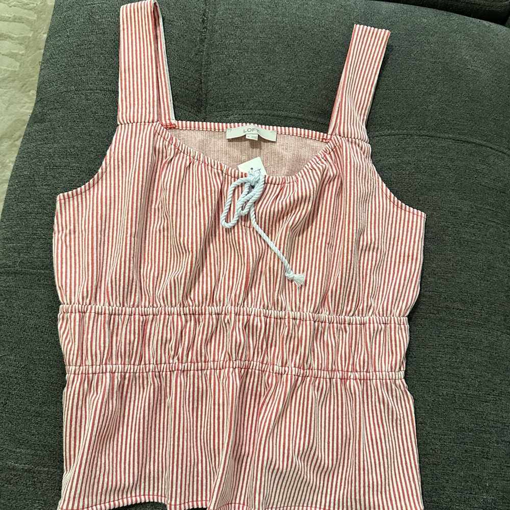 LOFT Red and White Striped Tank Top